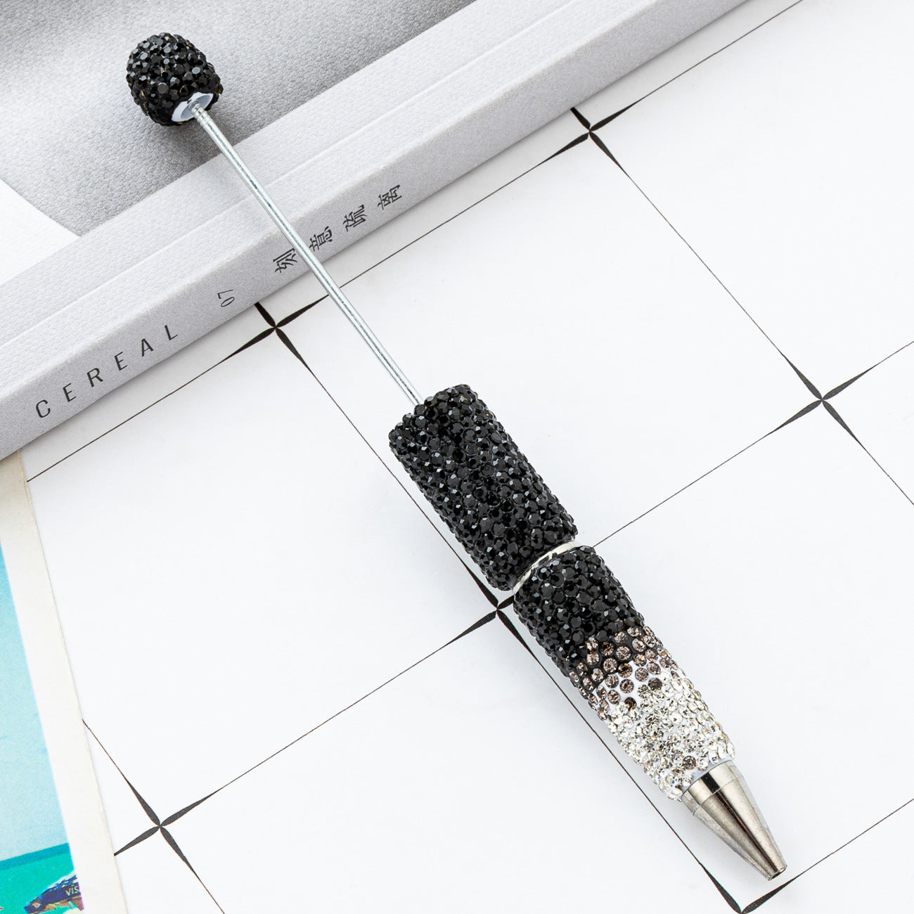 New DIY gradual change bead pen multi-color full diamond plastic beaded ballpoint pen manual diamond bead pen wholesale