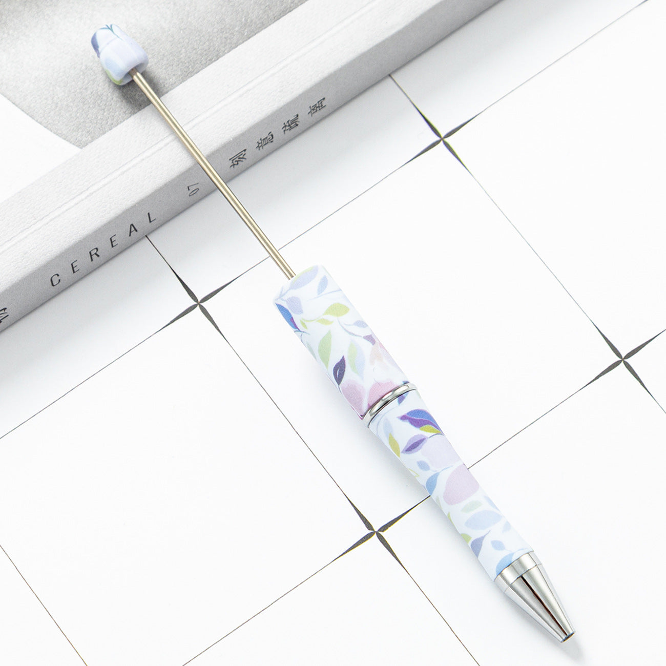 DIY plastic bead pen creative handmade leopard print floral cow bead pen wholesale printing new plastic bead pen
