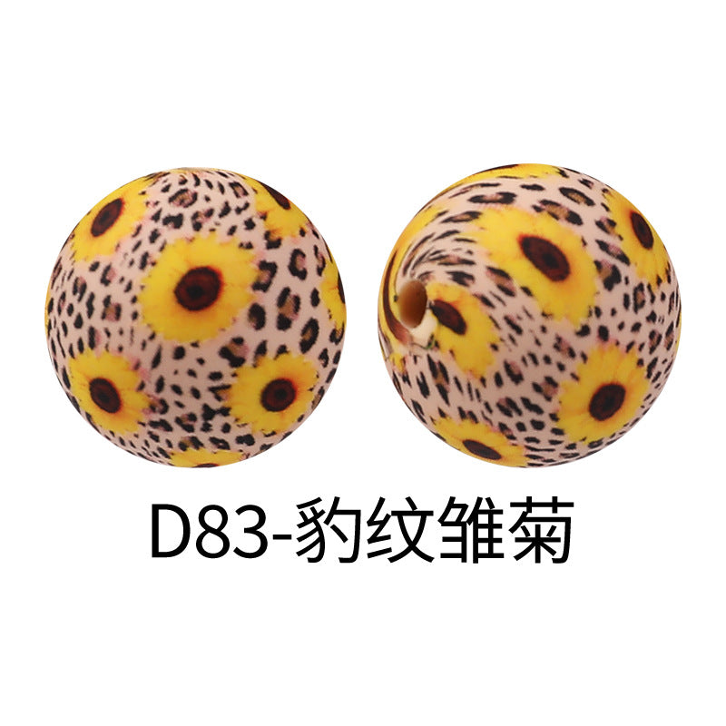 15mm new rhombus pattern silicone beads water transfer leopard print bracelet beaded jewelry silicone loose beads wholesale #51-79