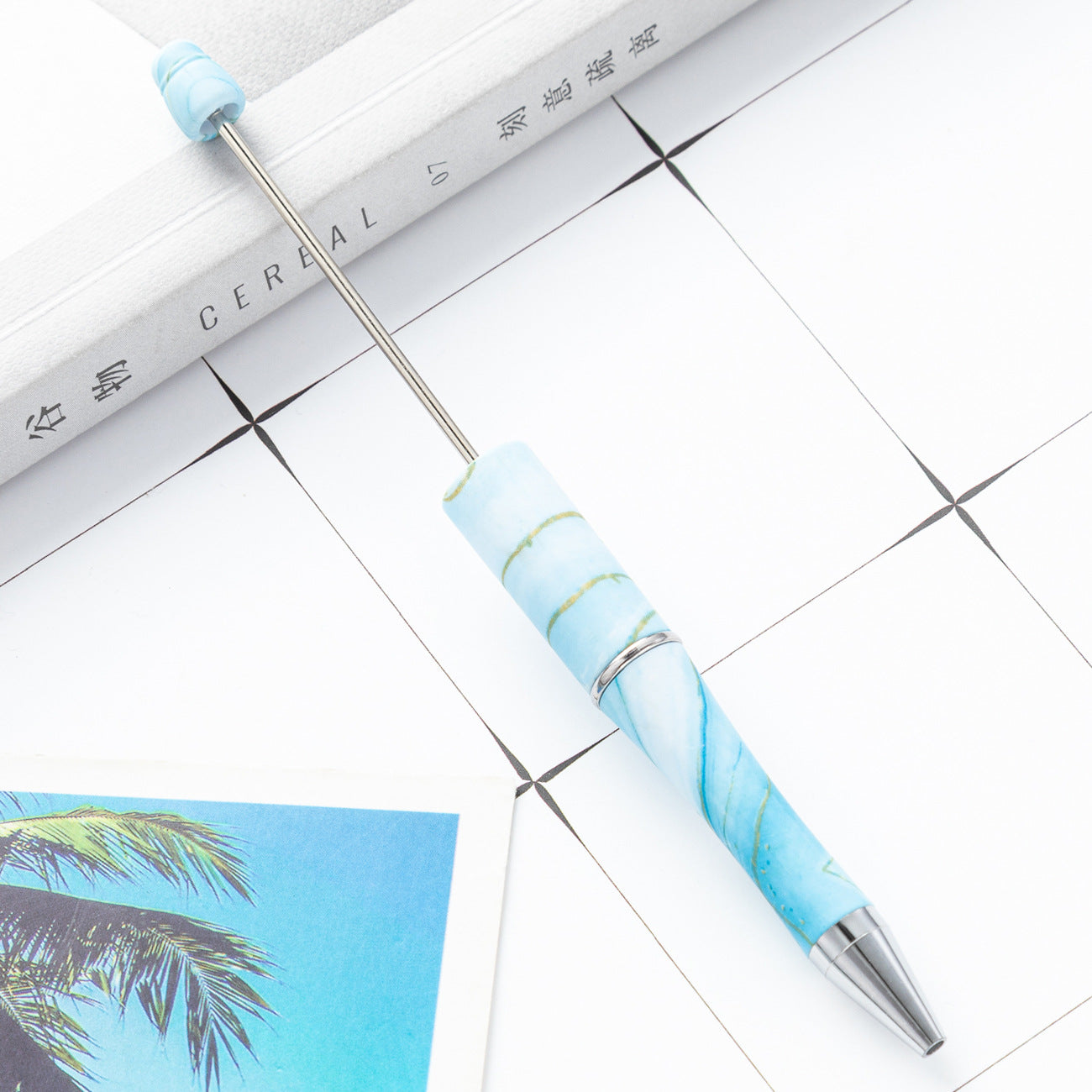 DIY plastic bead pen creative handmade leopard print floral cow bead pen wholesale printing new plastic bead pen