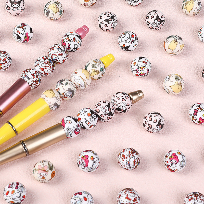 15 Mm Hot-selling Round Water Transfer Silicone Beads Loose Beads Children's Jewelry Boys and Girls DIY Beaded Bracelet Printing Beads
