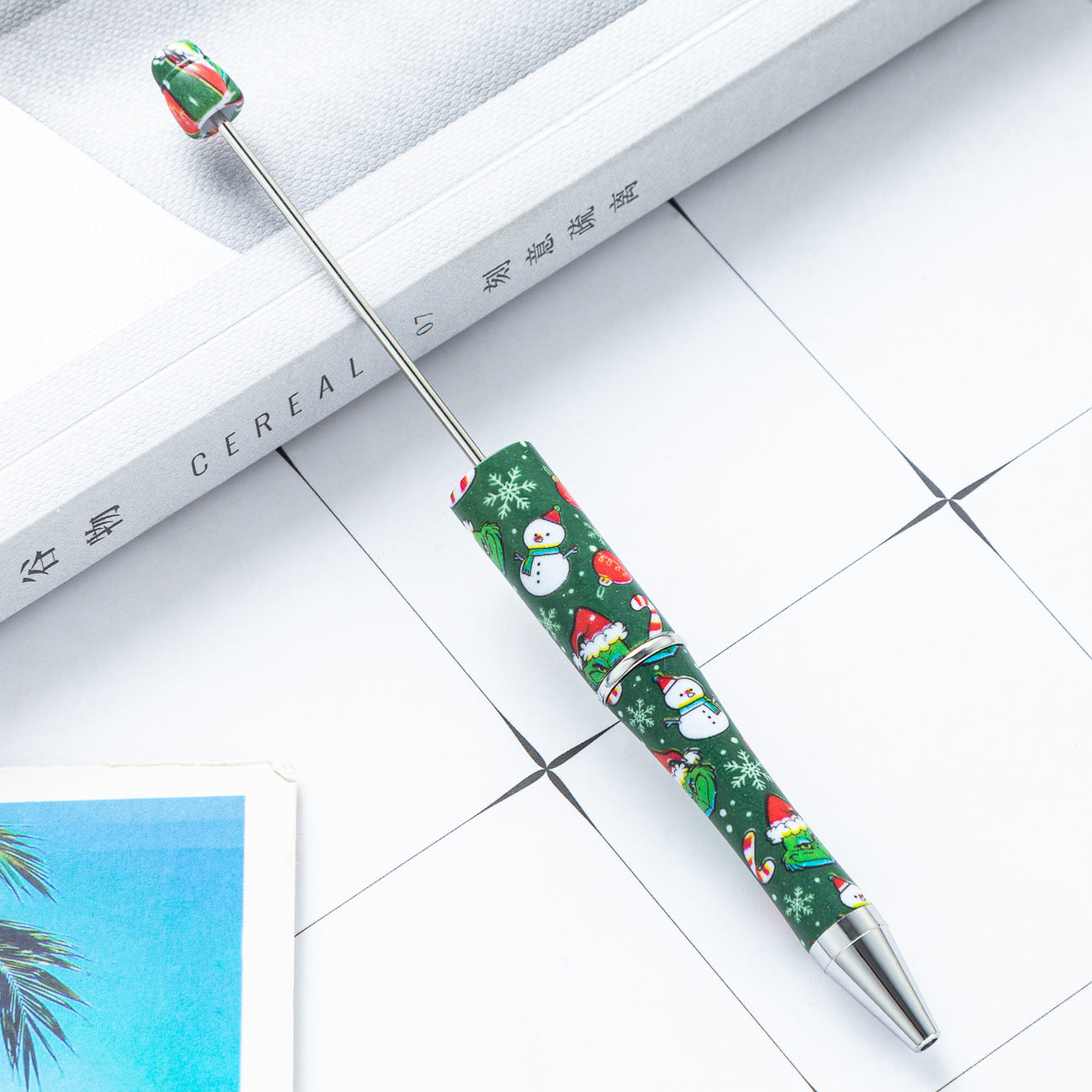 Cross-border new DIY plastic bead pen Christmas Halloween beaded ballpoint pen spot wholesale printing bead pen