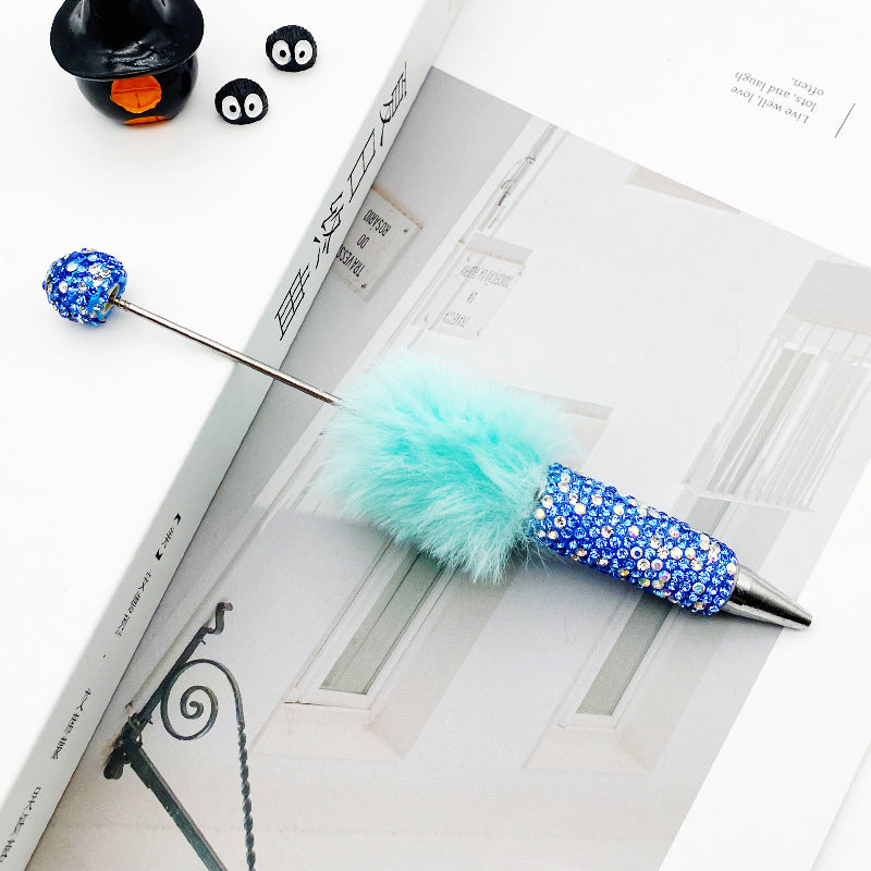 Hairball AB full drill bead pen, pen cap with drill pure hand sticker drill ballpoint pen beadedpen cute plush pen