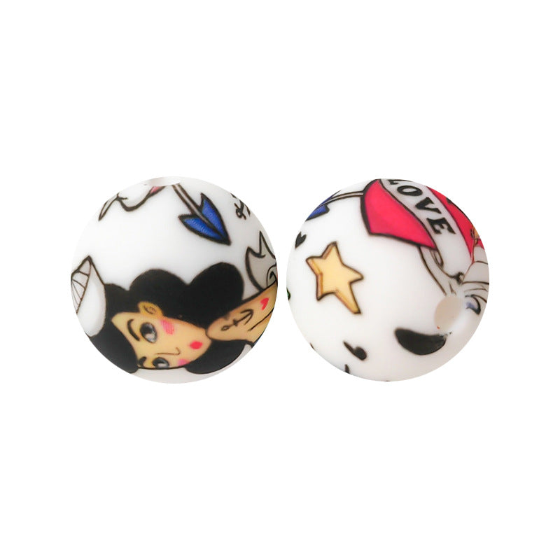 15mm Silicone Beads Water Transfer Beads DIY Jewelry Bead Pen Loose Beads Wholesale #151-200