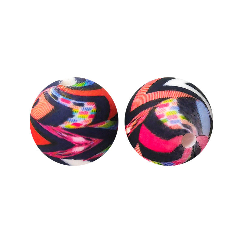 15mm Leopard Print Silicone Beads - Water Transfer Printed Daisy Round Beads for DIY Jewelry, Bead Pens, Loose Beads Wholesale #51-100
