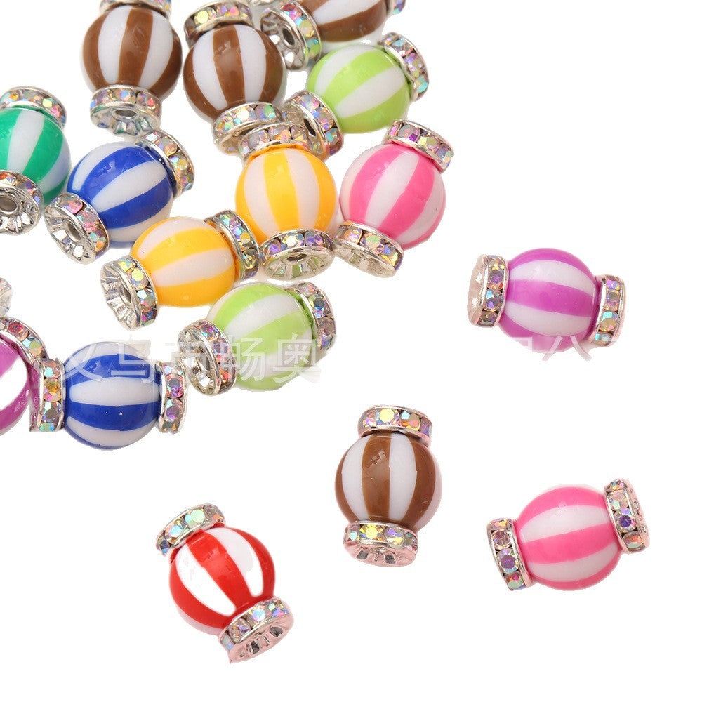 Macron Contrast Color Watermelon Stripe Acrylic Drilled Ring Large Hole Bead Color Barrier Bead Round Bead Loose Bead DIY Car Hanging Hand