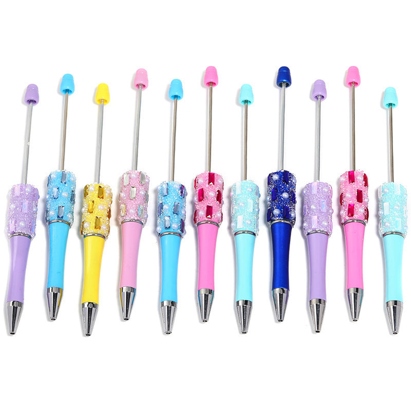 Heavy Industry DIY Shiny Square Diamond Rhinestone Gypsy Sugar Pattern Multi-color Beaded Rotary Ballpoint Pen