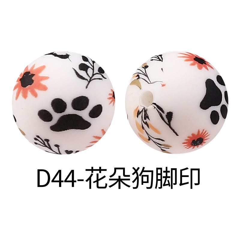 15mm new rhombus pattern silicone beads water transfer leopard print bracelet beaded jewelry silicone loose beads wholesale
