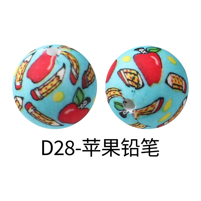 15mm new rhombus pattern silicone beads water transfer leopard print bracelet beaded jewelry silicone loose beads wholesale