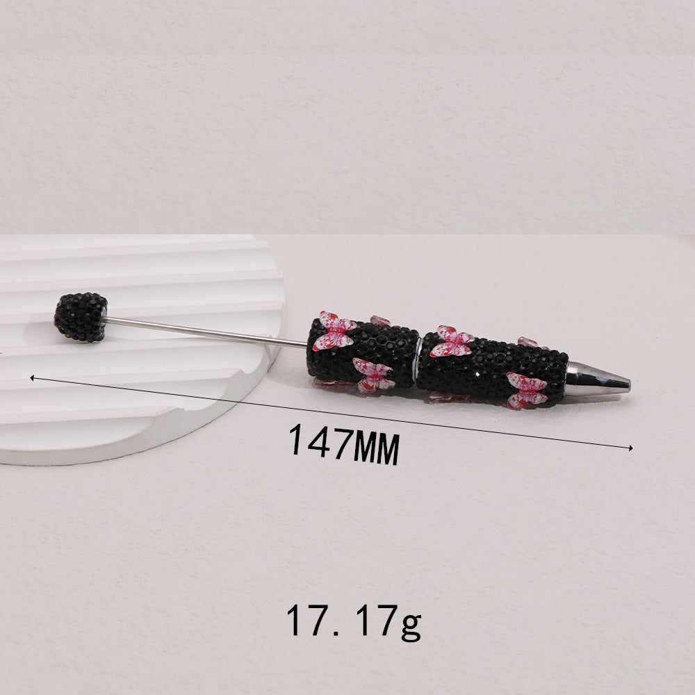 Cross-border creative butterfly soft pottery full of diamonds handmade bead pen DIY small gift gift pen creative ballpoint pen