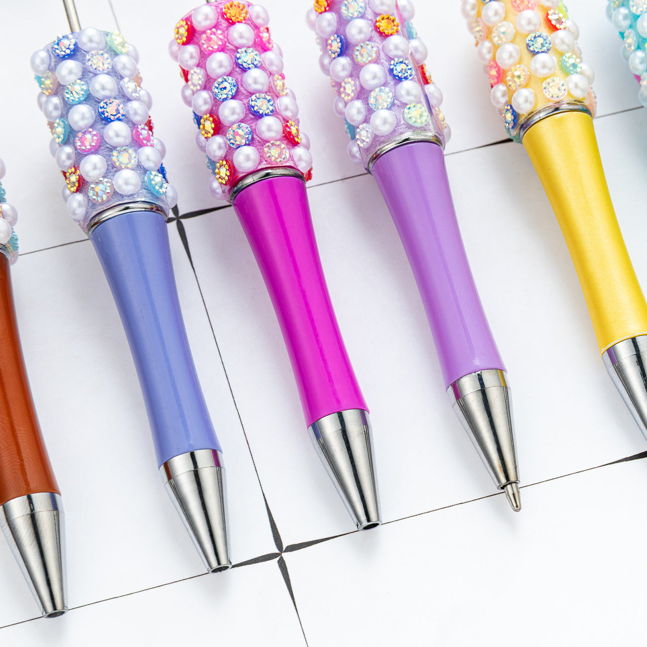 New DIY colorful pearl diamond bead pen dopamine gradual change color beaded ballpoint pen multi-color rotating bead pen