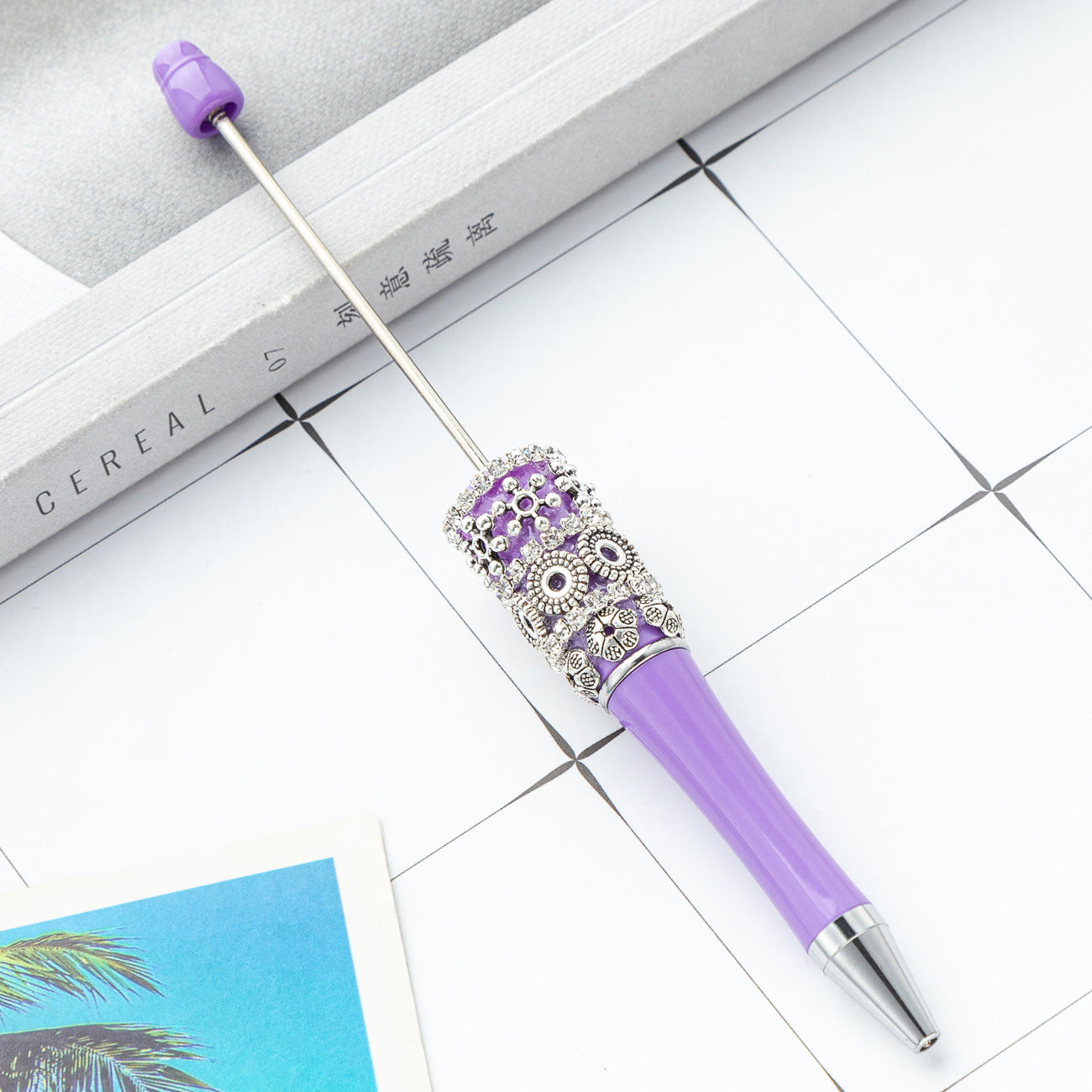 New DIY retro flower bead pen wholesale creative DIY handmade plastic bead pen cute girl heart plastic pen