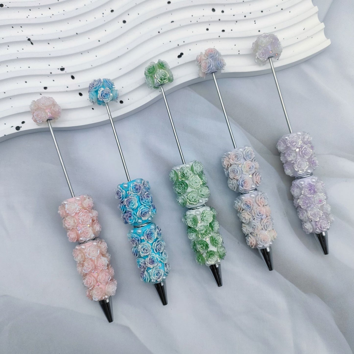 Rose Full Diamond Ball Pen High Value Handmade Heavy Industry Grain Pen Broken Ice Blue Theme Ball Pen Set