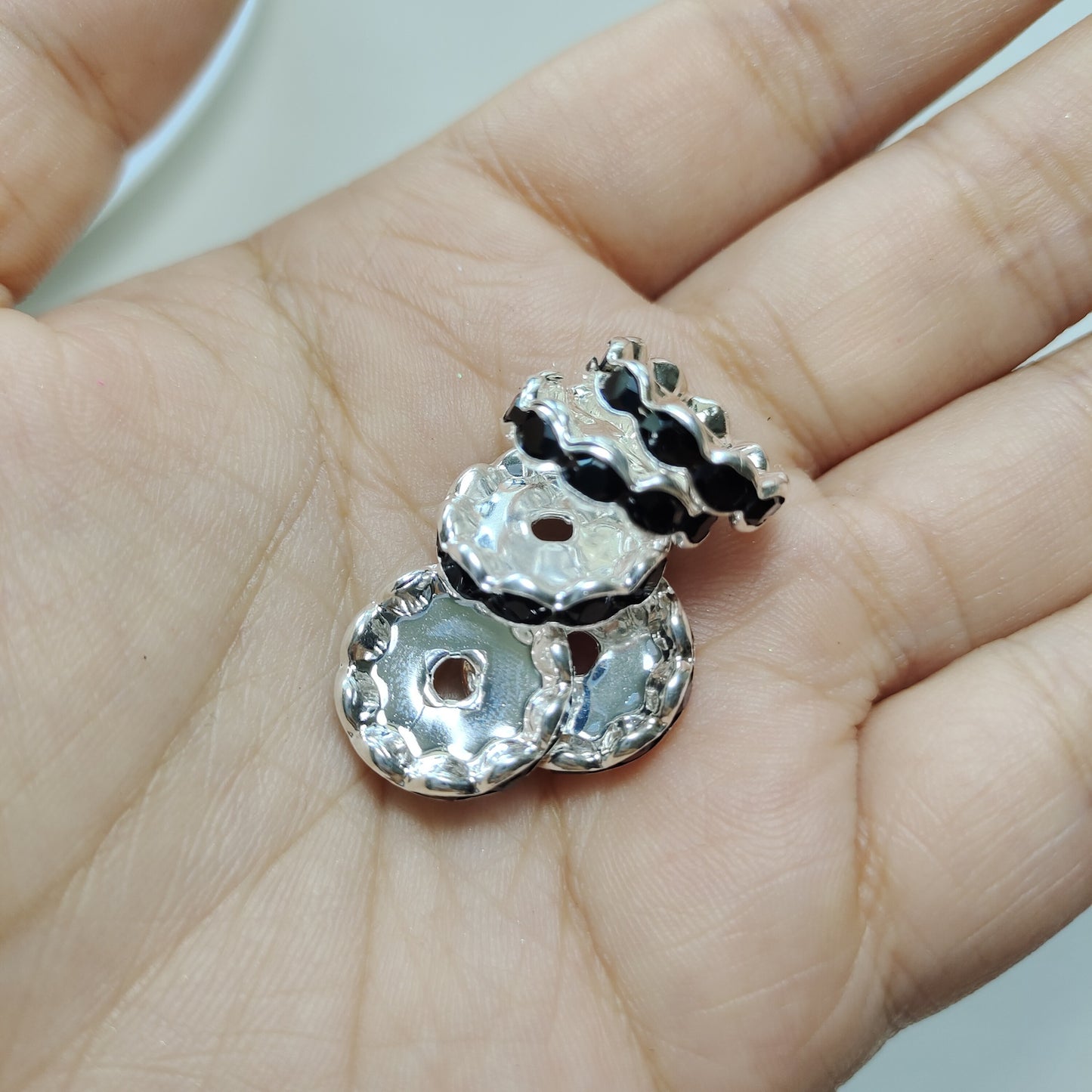 15mm Cross-border Hot-selling Silver Bead Spacer Round Rhinestone Ring Wheel Spacer Wavy Edge Diamond Spacer Accessories
