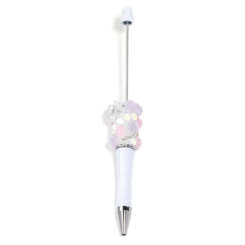 Cross-border rose bead pen wholesale creative DIY plastic beaded ballpoint pen hand sticker diamond bead pen