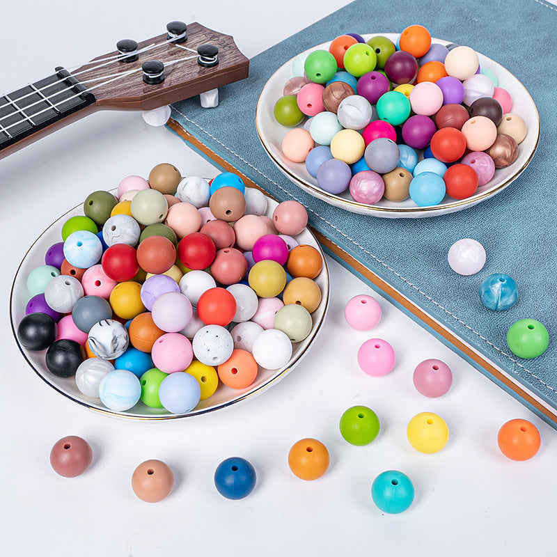 9 Mm Food Grade Silicone Beads Colored Round Loose Beads Handmade DIY Beaded Bracelet Pacifier Chain Accessories Spot Wholesale
