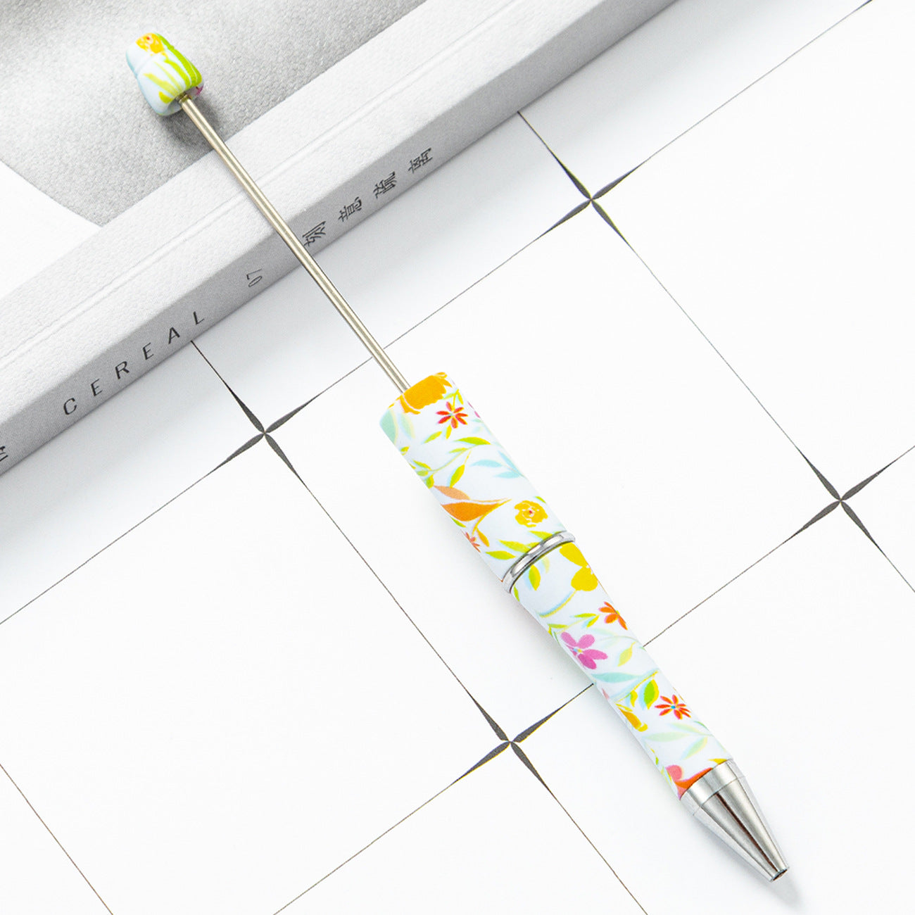 DIY plastic bead pen creative handmade leopard print floral cow bead pen wholesale printing new plastic bead pen