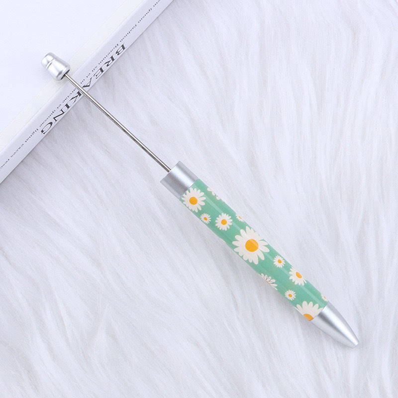 DIY long printed bead pen, national flag sunflower pattern creative cute grain bead pen plastic bead ballpoint pen