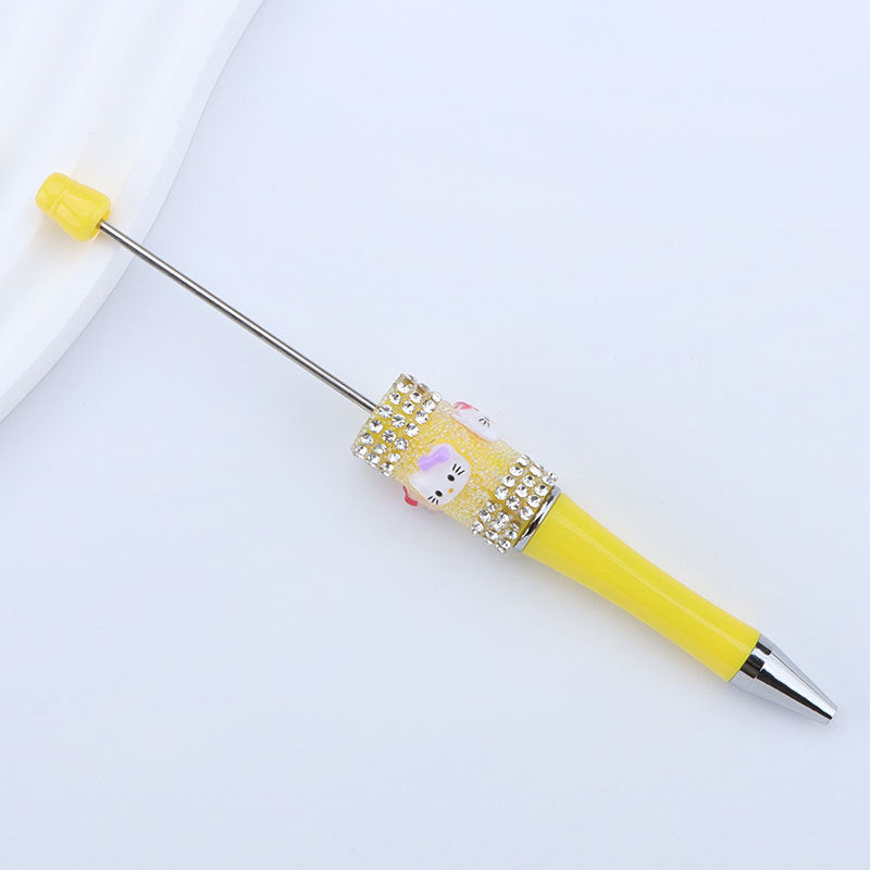 New KT cat litter sugar string bead pen DIY handmade cute fantasy cartoon cat cute jingle cat beaded ballpoint pen