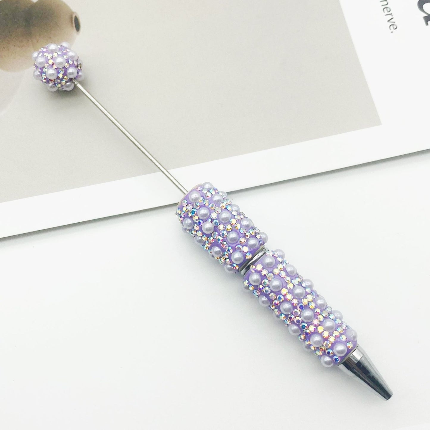 Cross-border heavy industry full of pearl bead pens, creative gradual change wearing beads DIY ballpoint pen gifts Colorful pearl pens