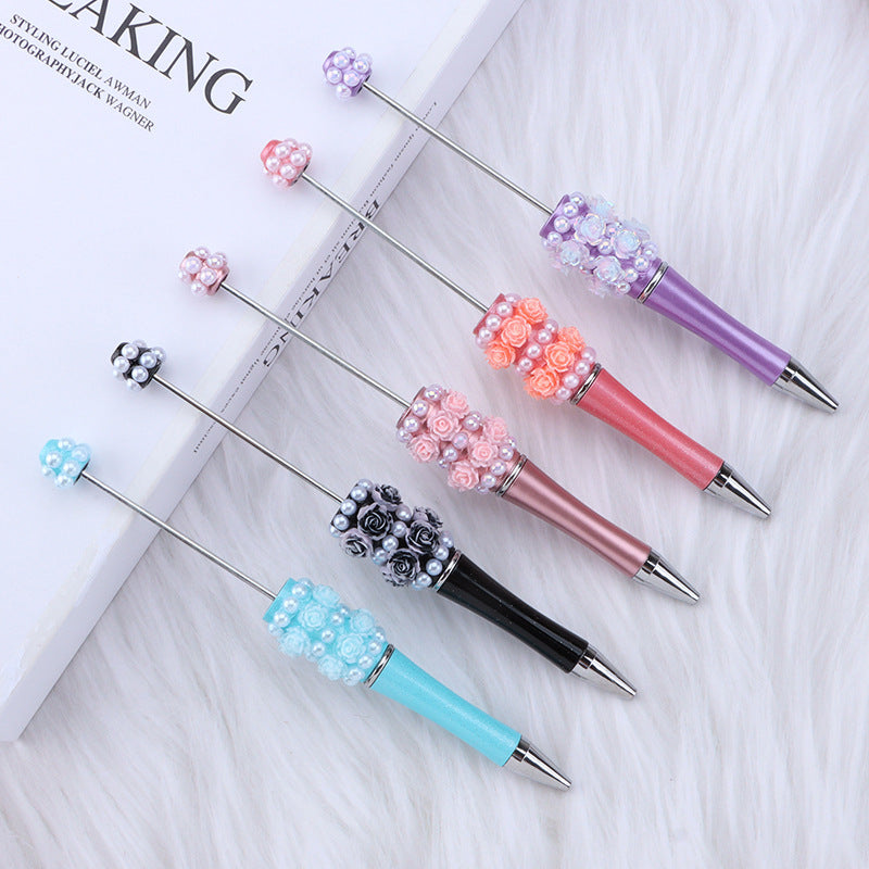 DIY new heavy industry bead pen, flower pearl bead pen, handmade patch pen cap with drill swirling gift pen