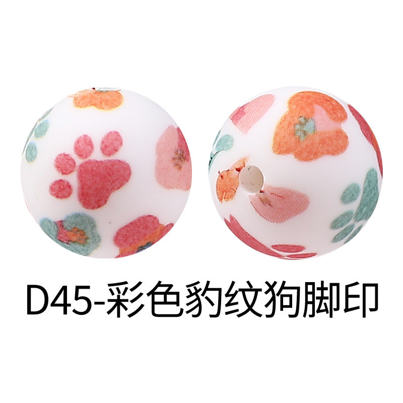 15mm new rhombus pattern silicone beads water transfer leopard print bracelet beaded jewelry silicone loose beads wholesale