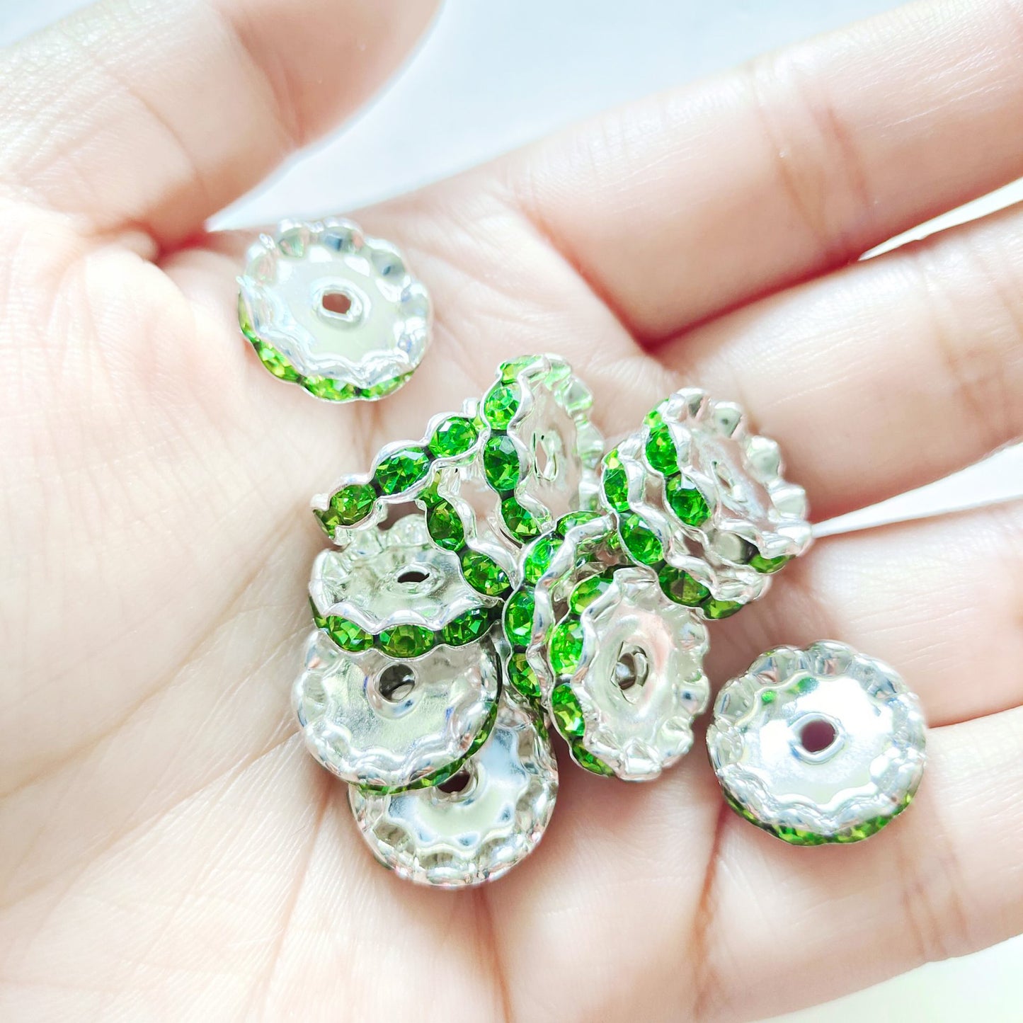 15mm Cross-border Hot-selling Silver Bead Spacer Round Rhinestone Ring Wheel Spacer Wavy Edge Diamond Spacer Accessories