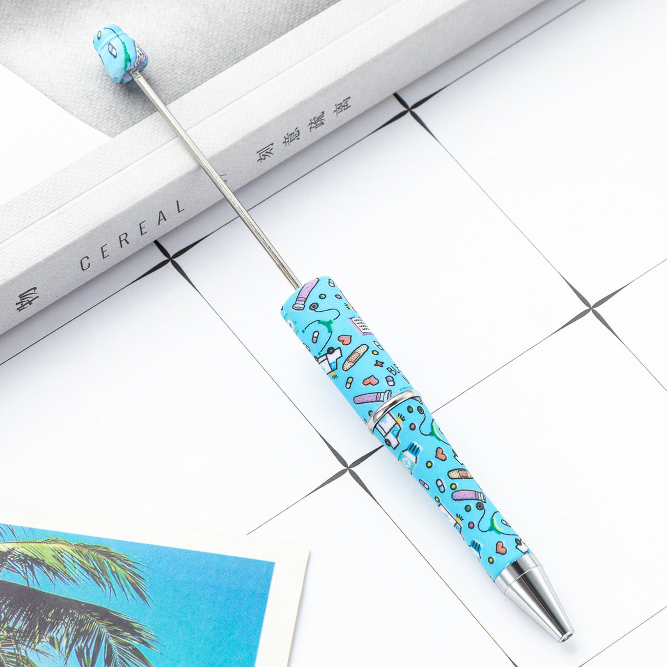 Creative DIY plastic bead pen new nurse section series beaded ballpoint pen spot wholesale printing bead pen
