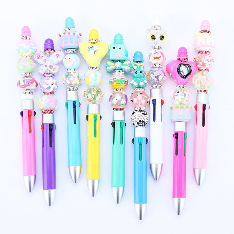 Business four-color bead pen DIY handmade jewelry bead pen cute puzzle multi-color plastic ballpoint pen gift pen