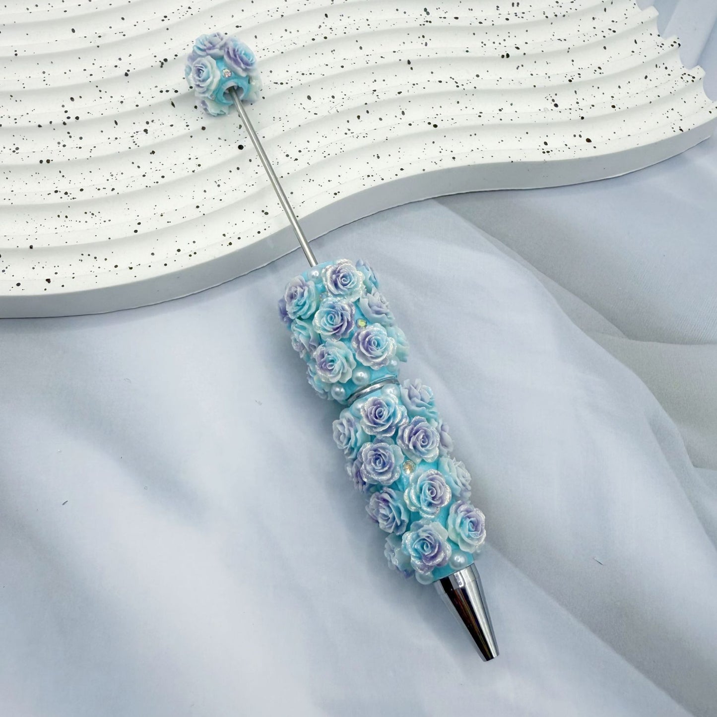 Rose Full Diamond Ball Pen High Value Handmade Heavy Industry Grain Pen Broken Ice Blue Theme Ball Pen Set