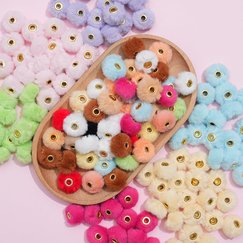 Imitation Rabbit Fur Plush Hanging Ball Beads Beads 20mm Straight Hole Hairball Beads DIY Mobile Phone Chain Accessories
