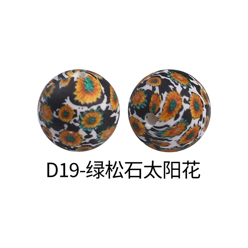 15mm new rhombus pattern silicone beads water transfer leopard print bracelet beaded jewelry silicone loose beads wholesale