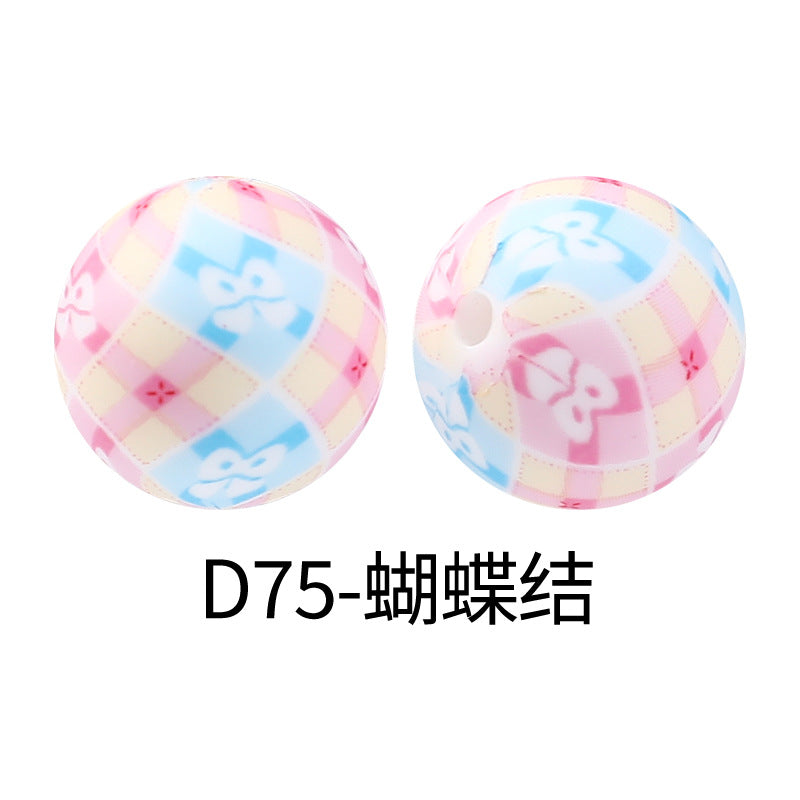 15mm new rhombus pattern silicone beads water transfer leopard print bracelet beaded jewelry silicone loose beads wholesale #51-79