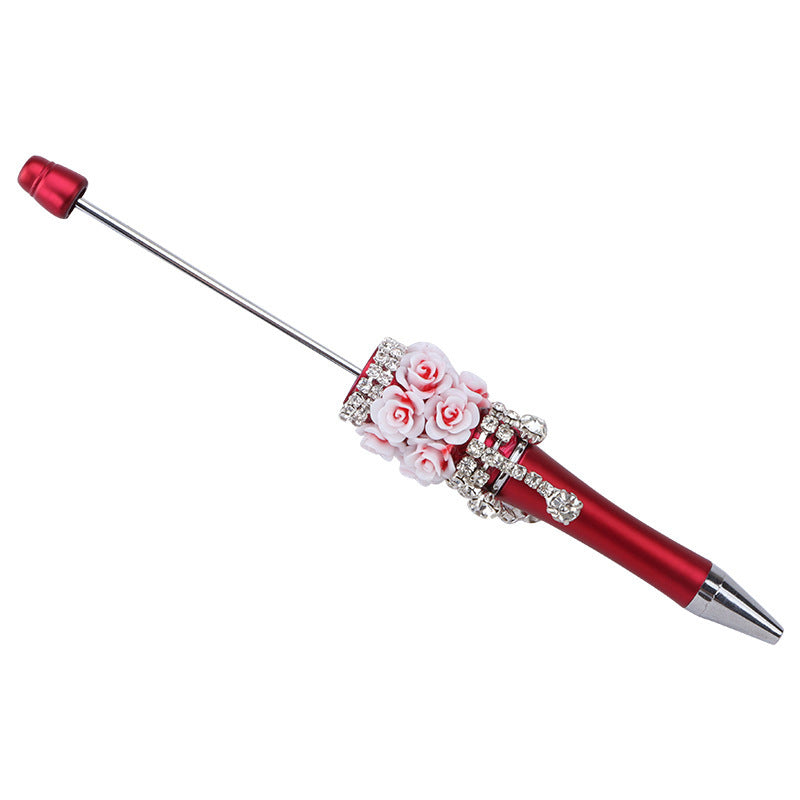 Cross-border heavy industry flower diamond bead pen DIY pure handmade patch silver jewelry bead pen multi-color plastic ballpoint pen
