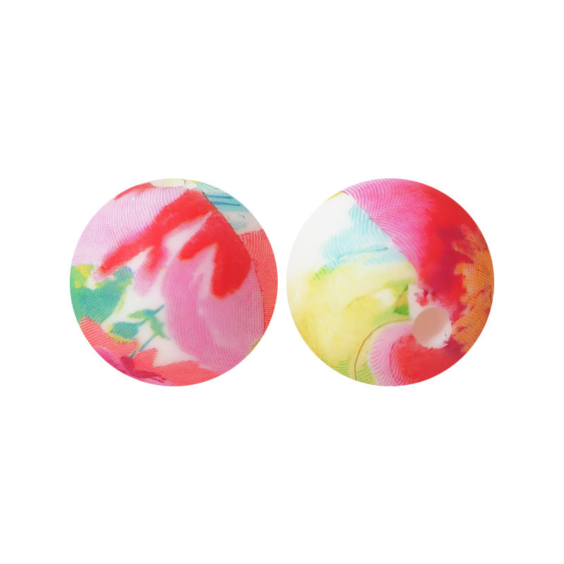 15mm Leopard Print Silicone Beads - Water Transfer Printed Daisy Round Beads for DIY Jewelry, Bead Pens, Loose Beads Wholesale #51-100