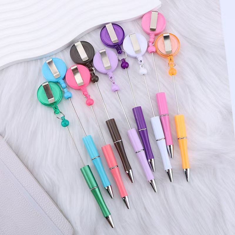 New easy-to-pull buckle beaded ballpoint pen, retractable plastic easy-to-pull retractable buckle, creative bead pen pull wire buckle