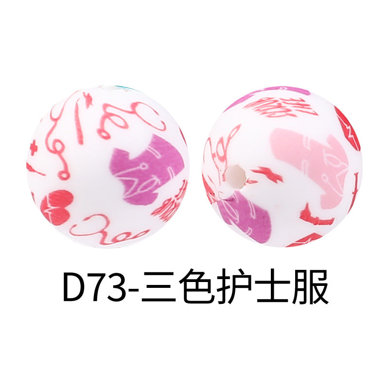 15mm new rhombus pattern silicone beads water transfer leopard print bracelet beaded jewelry silicone loose beads wholesale #51-79