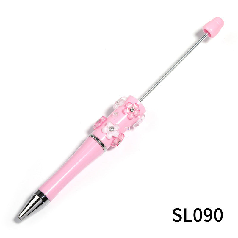 Heavy Industry DIY diamond-encrusted five-petaled flower bead pen multi-color rotating ballpoint pen spot wholesale support mixed batch
