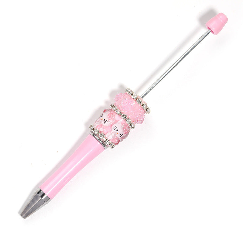 Heavy Industry DIY Resin HelloKitty Cat Camellia Rose Rhinestone Chain Beaded Ballpoint Pen