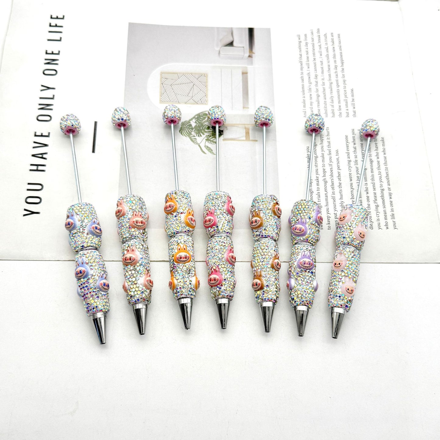Cute labubu cloth full diamond bead pen DIY POP MART heavy industry cartoon pen creative ballpoint pen