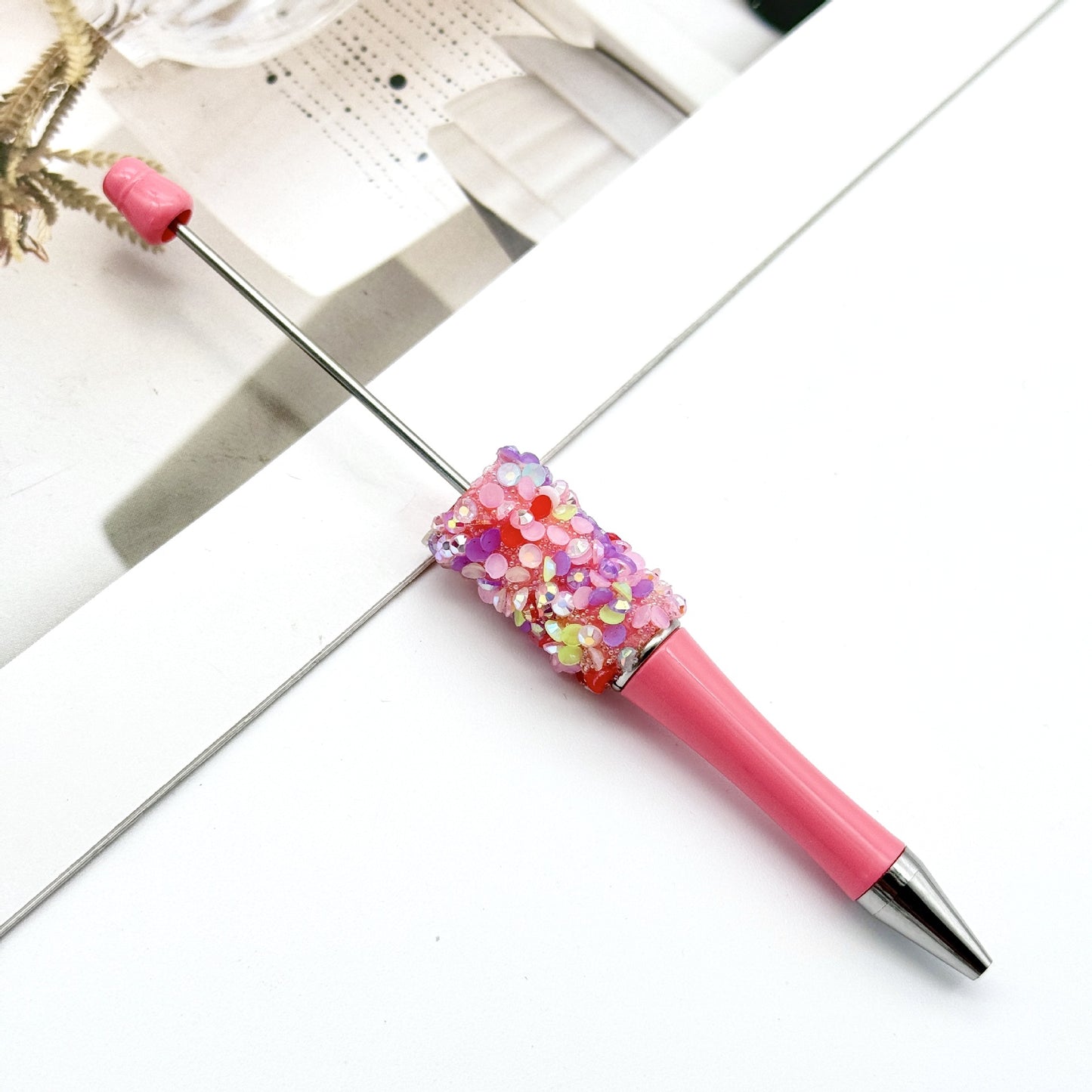 New DIY petal sequined bead pen, Macaron multi-color bead-piercing ballpoint pen cross-border sprouting pen manufacturers wholesale