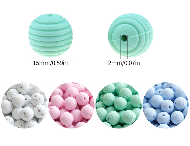 Spot 15mm silicone threaded beads food grade material baby toothpaste chain loose beads DIY accessories honeycomb beads wholesale