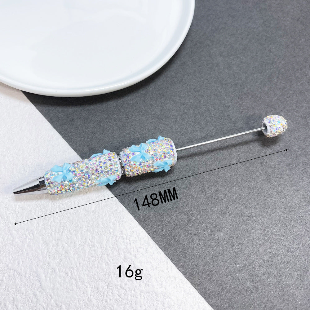 Cross-border full diamond soft pottery bow small fresh bead pen DIY creative multi-color diamond-encrusted gift pen ballpoint pen