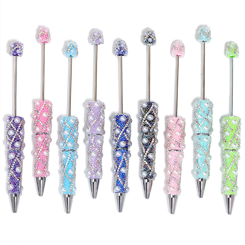 Cross-border explosion heavy industry full diamond pearl chain bead pen DIY rotating ballpoint pen mobile phone chain accessories material