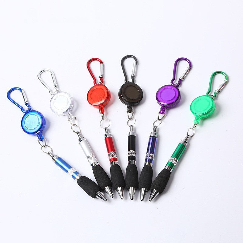 Creative DIY metal pull line pen, retractable mountaineering keychain gift pen, simple and portable stretching ballpoint pen