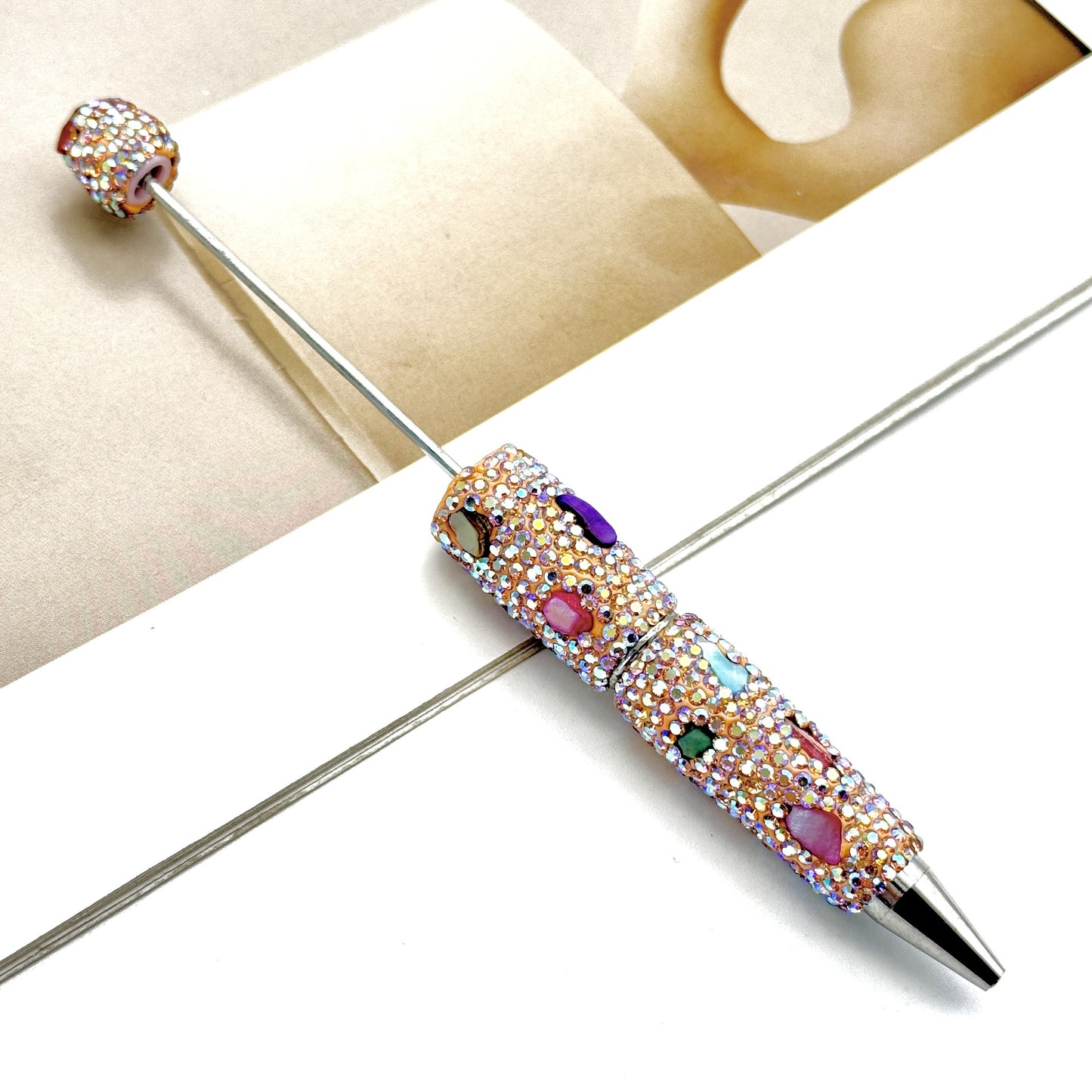 Cross-border electroplating colorful shell full diamond bead pen DIY handmade diamond ballpoint pen colorful shell stone pen