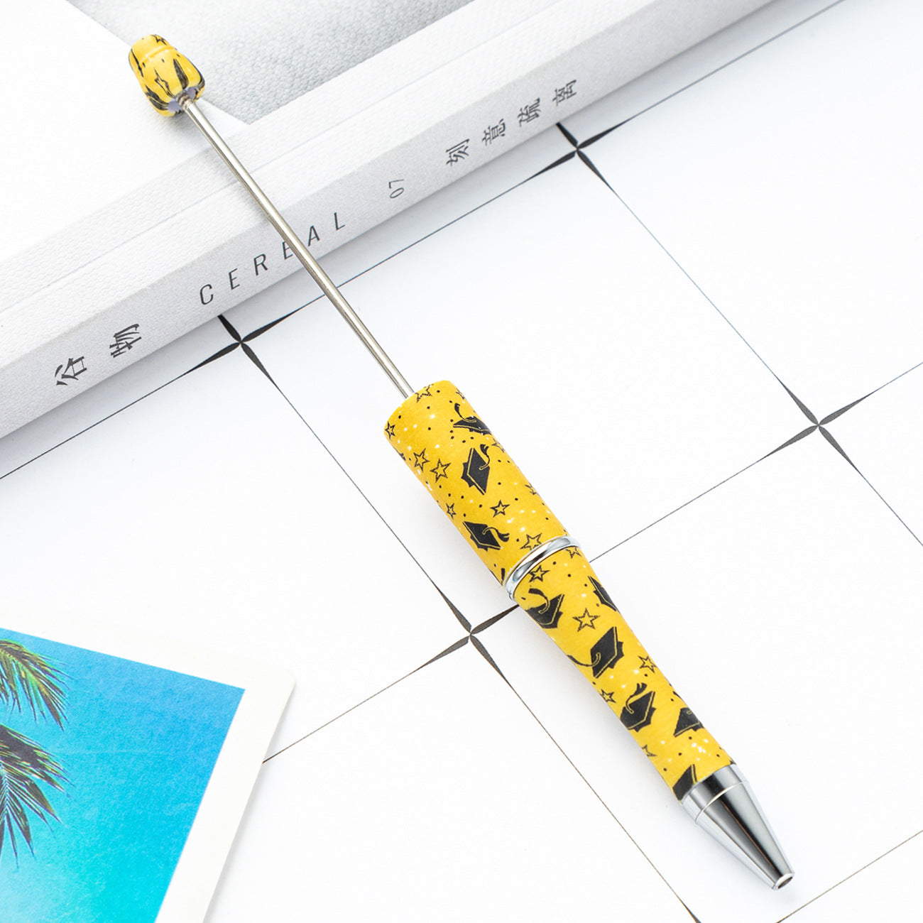DIY creative graduation season series bead pen printing multi-color beaded ballpoint pen spot wholesale plastic bead pen