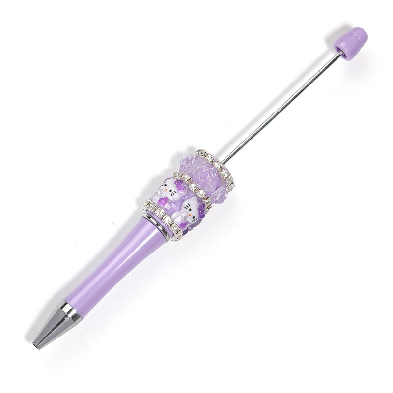 Heavy Industry DIY Resin HelloKitty Cat Camellia Rose Rhinestone Chain Beaded Ballpoint Pen