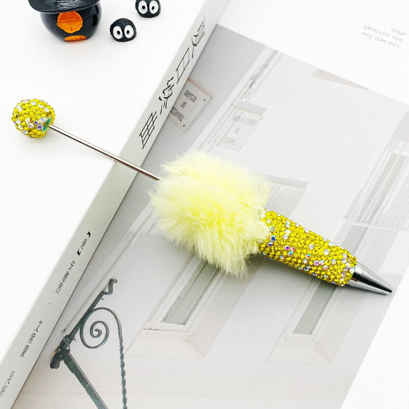 Hairball AB full drill bead pen, pen cap with drill pure hand sticker drill ballpoint pen beadedpen cute plush pen