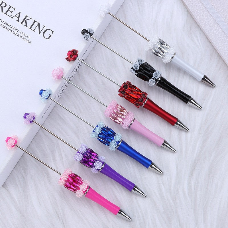 DIY flower mermaid bead pen pure handmade patch pen cap sticker rose mermaid bead pen, student gift pen